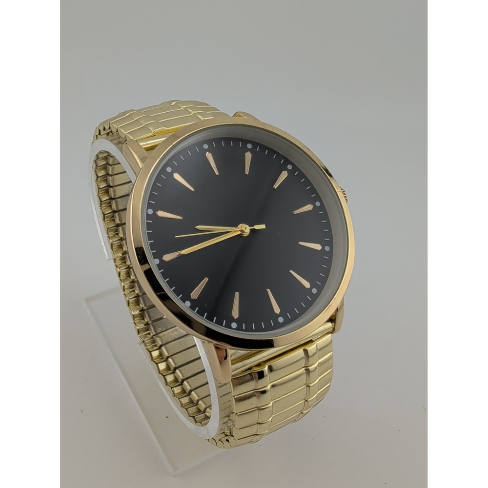 JcPenney Men's Watch 42mm Case Gold Stretch Band- New Battery